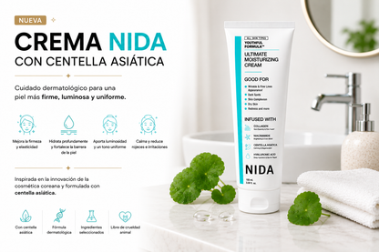 CREMA NIDA CON CENTELLA ASIATICA - REDUCE VISIBLEMENTE LAS ARRUGAS, TU PIEL MÁS FIRME, LUMINOSA Y REJUVENECIDA.