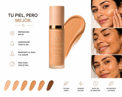 BASE DE MAQUILLAJE ANTIEDAD CON SPF 50 – SE ADAPTA A TU TONO DE PIEL, SUAVIZANDO ARRUGAS Y MANCHAS