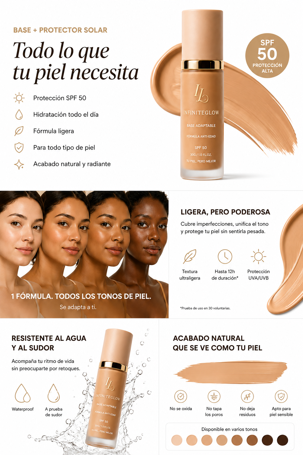 Base de Maquillaje Antiedad con SPF 50 – Se Adapta a tu Tono de Piel